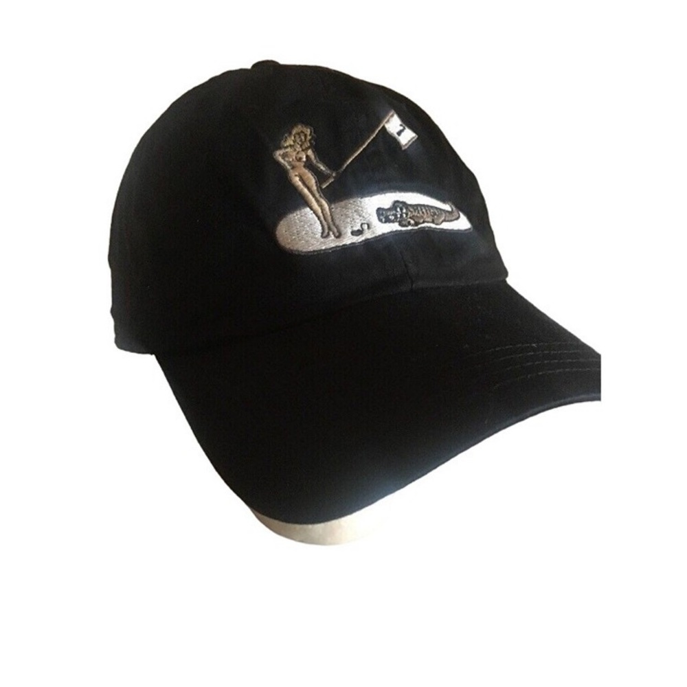 Head Black Baseball Cap with Embroidered Tan and White Graphic